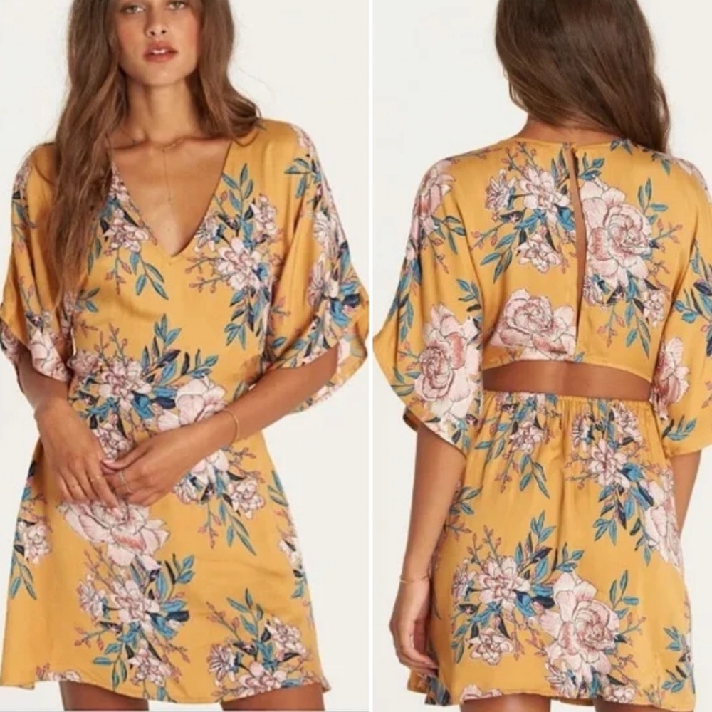 BILLABONG Golden Light floral rayon summer mini dress sz small